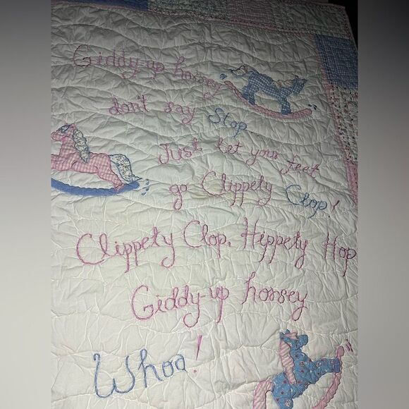 Pottery Barn Kids Vintage Quilt Blanket Giddy Up Horsey appliqués embroidery - Picture 2 of 6